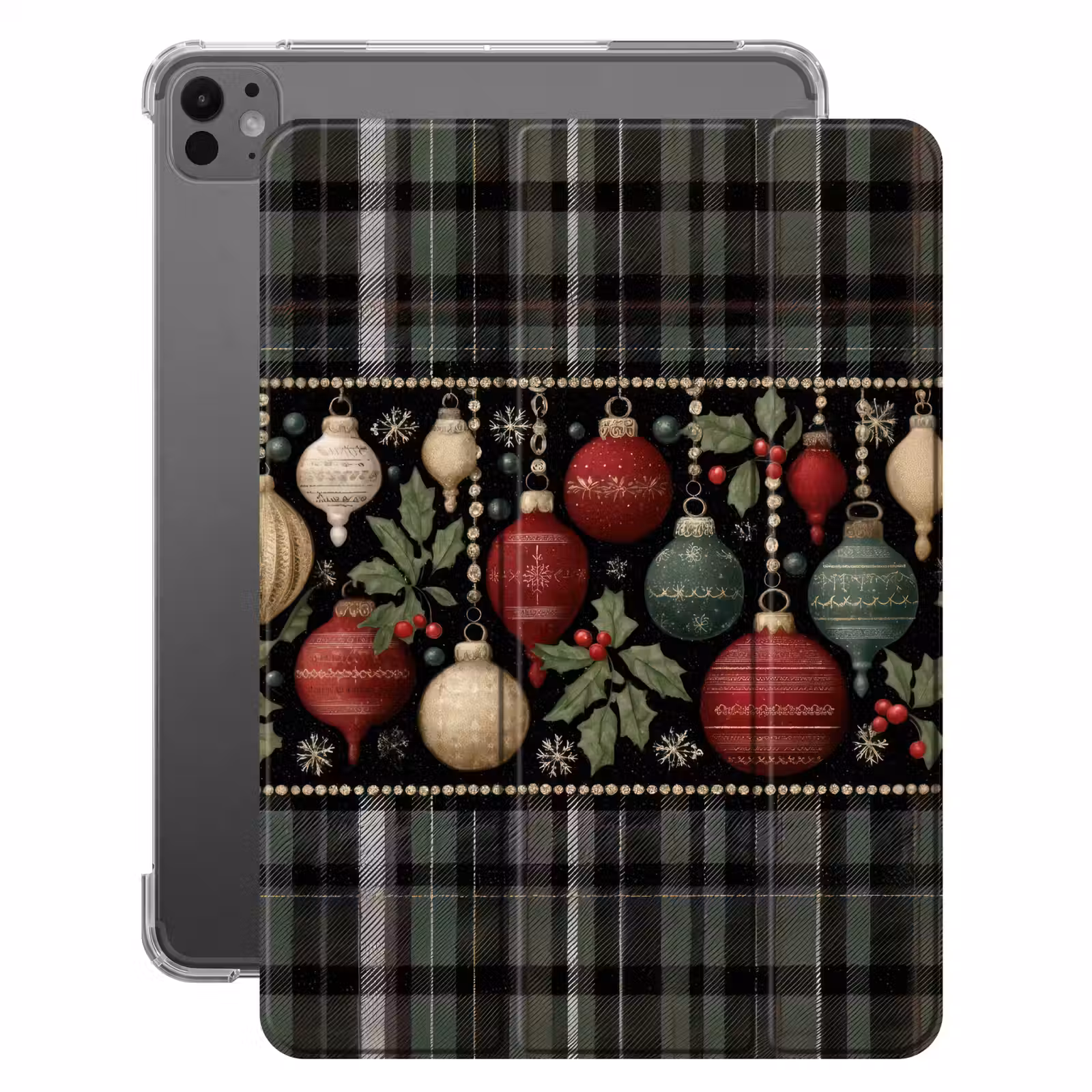 iPad-Hülle - Weihnachtskugeln - Rot - Stechpalmenzweige - Muster — 1
