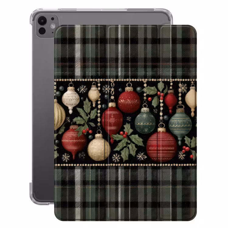 iPad-Hülle - Weihnachtskugeln - Rot - Stechpalmenzweige - Muster — 1