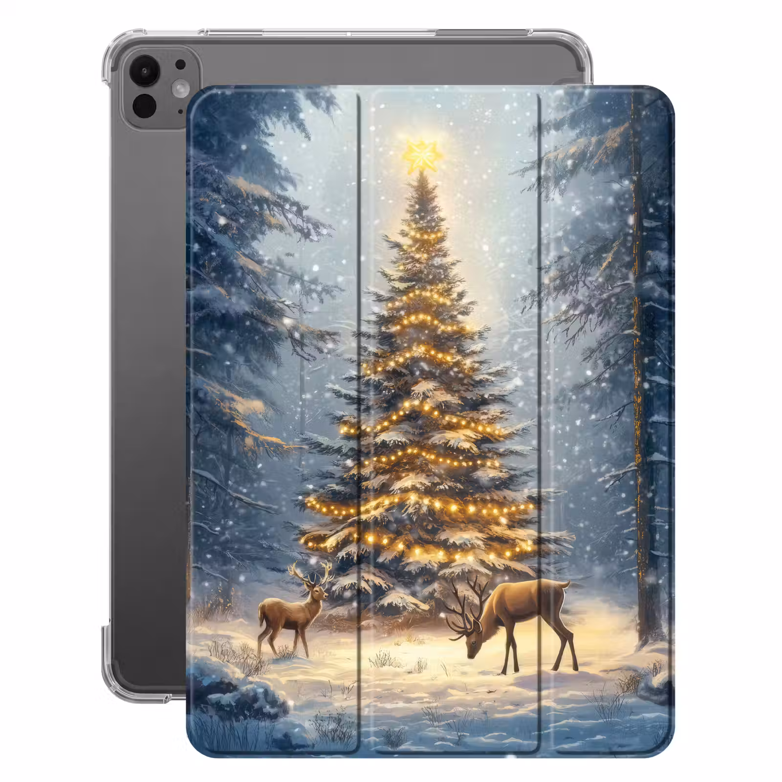 iPad-Hülle - Weihnachtsbeleuchtung - Wald - Hirsche - Dunkelheit — 1
