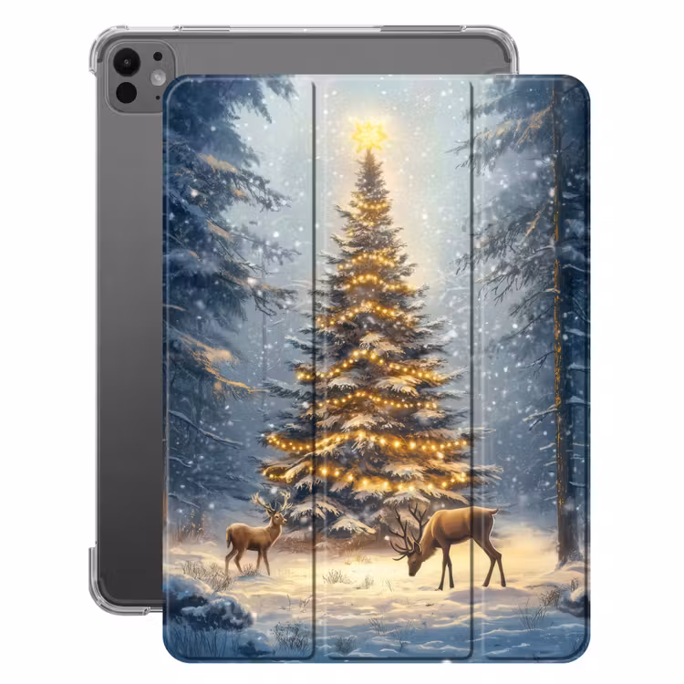 iPad-Hülle - Weihnachtsbeleuchtung - Wald - Hirsche - Dunkelheit — 1