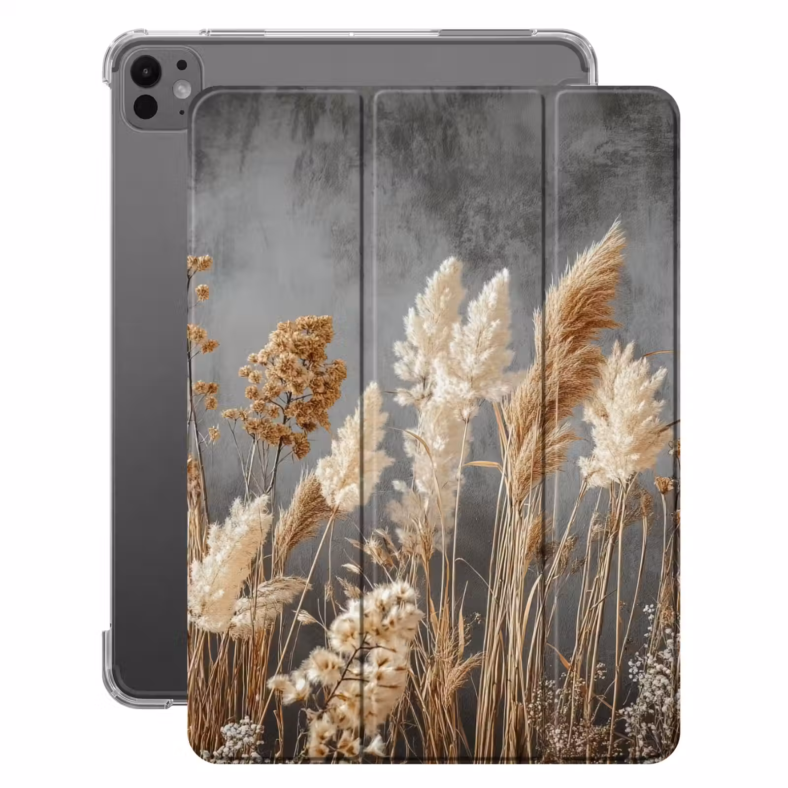 iPad-Hülle - Getrocknete Feldblumen - Grau - Beton — 1