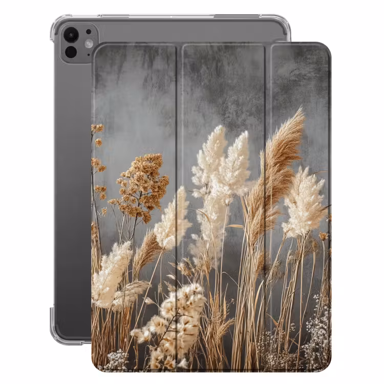 iPad-Hülle - Getrocknete Feldblumen - Grau - Beton — 1