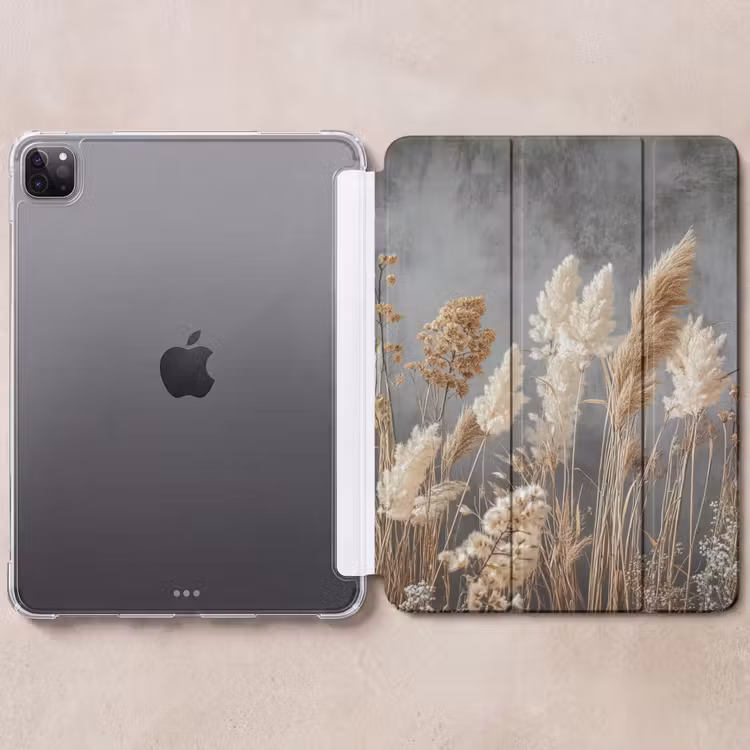 iPad-Hülle - Getrocknete Feldblumen - Grau - Beton — 6