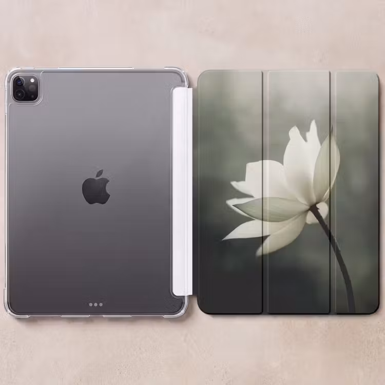 iPad-Hülle - Weiß - Lotus - Dunkel - Blume — 6