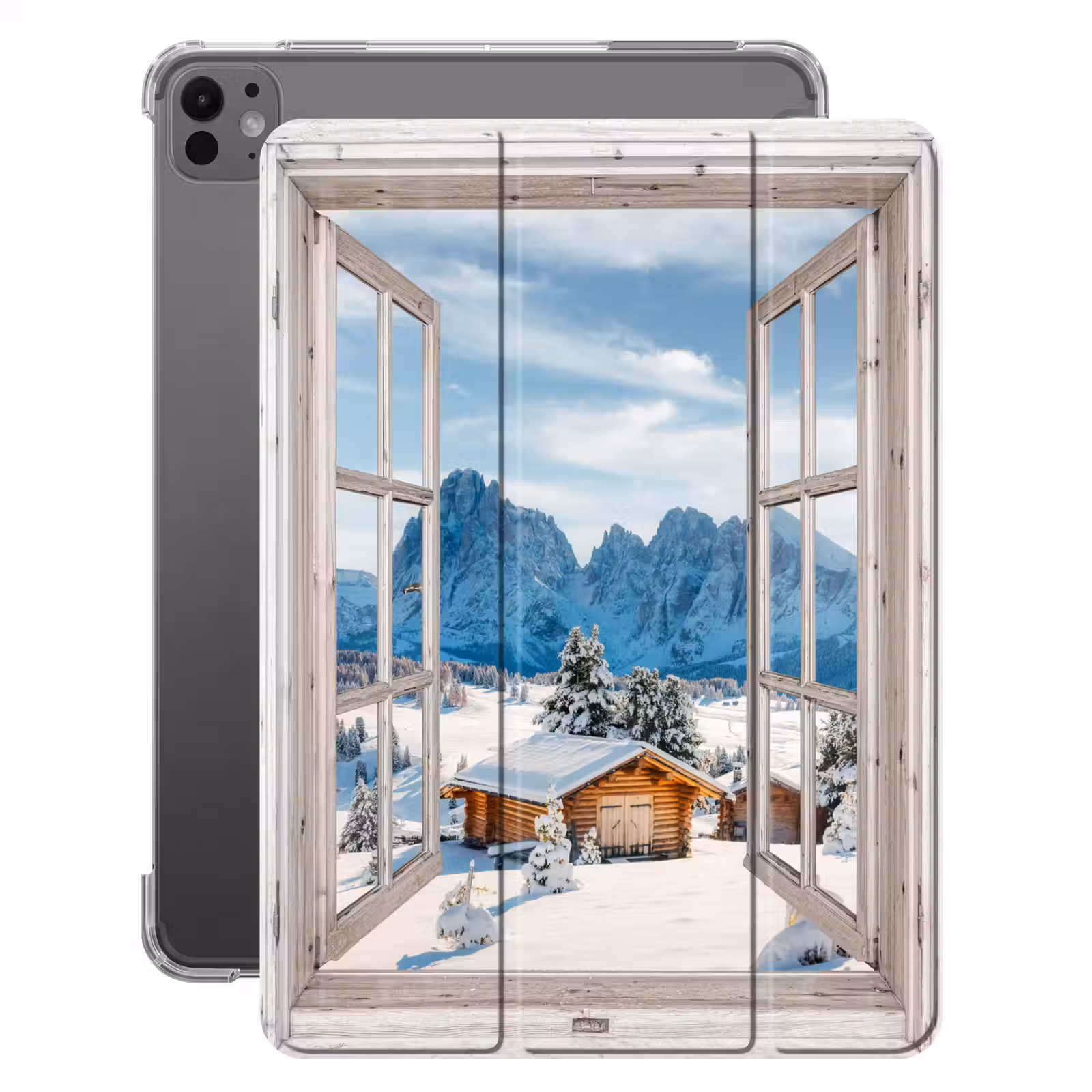 iPad-Hülle - Winterlandschaft - Hütte - Berge - Ausblicke - Aussicht - Natur — 1