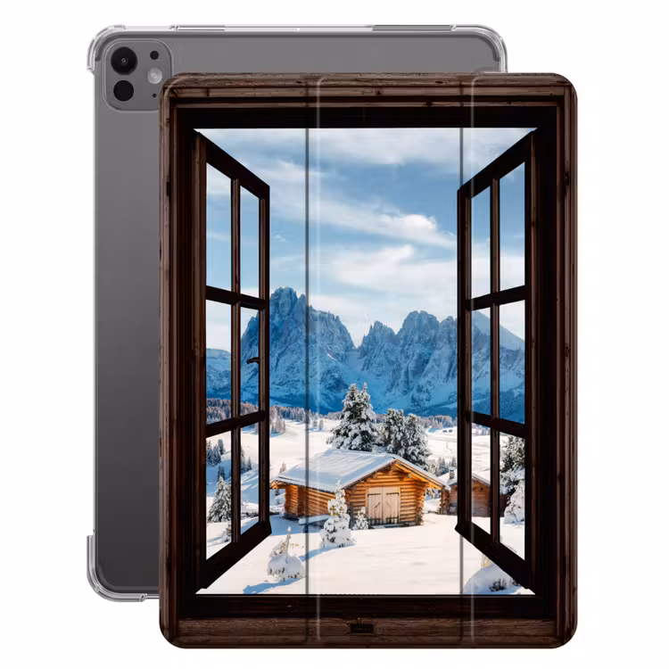 iPad-Hülle - Aussicht - Winter - Landschaft - Hütte - Berge — 1