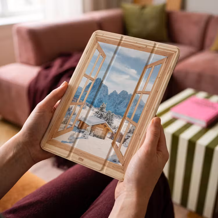 iPad-Hülle - Durchblick - Winterlandschaft - Hütte - Berge - Aussicht — 4
