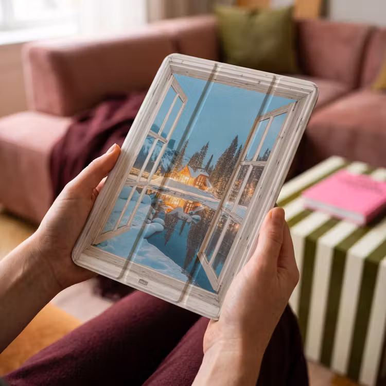 iPad-Hülle - Durchblick - Winterlandschaft - Natur - Haus - Berge — 4
