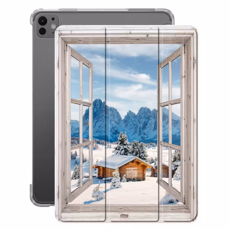 iPad-Hülle - Winterlandschaft - Hütte - Berge - Ausblicke - Aussicht - Natur — 1