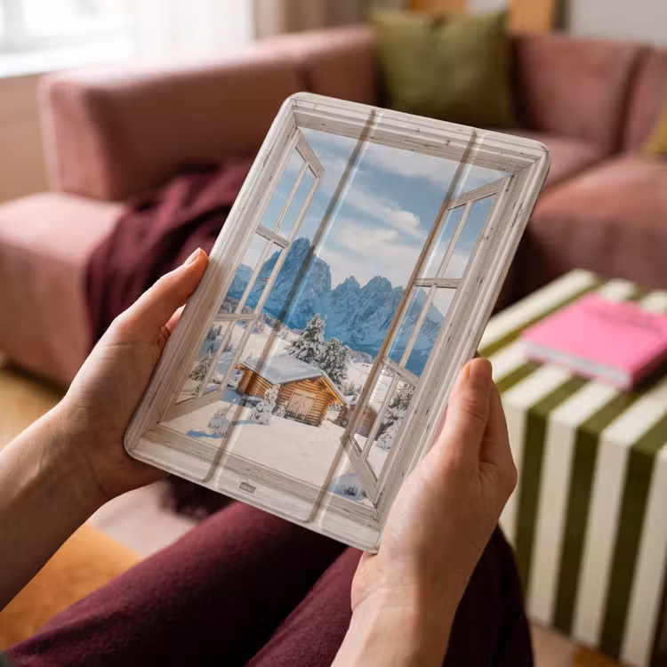 iPad-Hülle - Winterlandschaft - Hütte - Berge - Ausblicke - Aussicht - Natur — 4