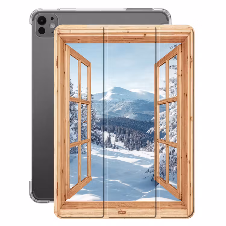 iPad-Hülle - Durchblick - Winterlandschaft - Natur - Berg - Bäume - Holz — 1
