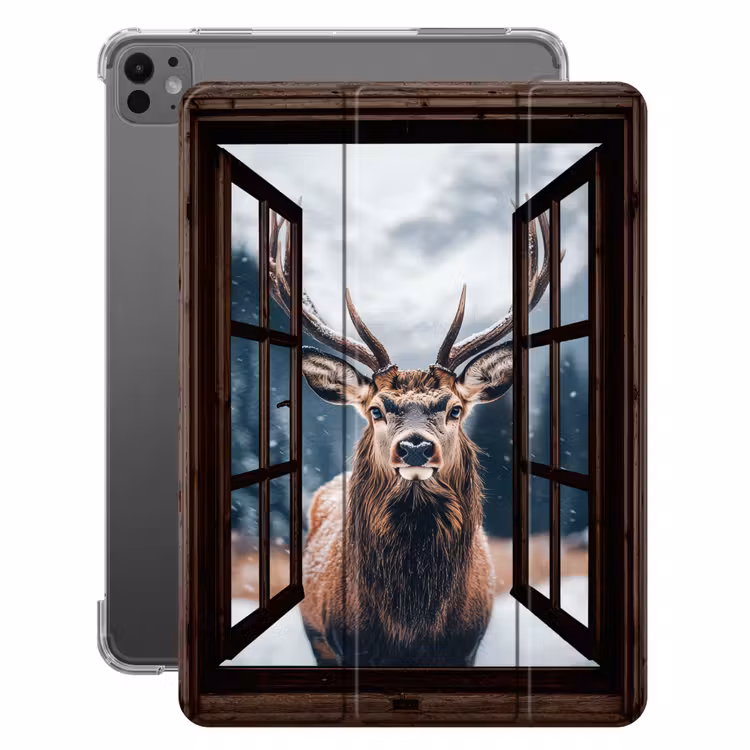 iPad-Hülle - Durchsichtig - Hirsche - Tiere - Landschaft - Winter - Schnee - Ländlich — 1