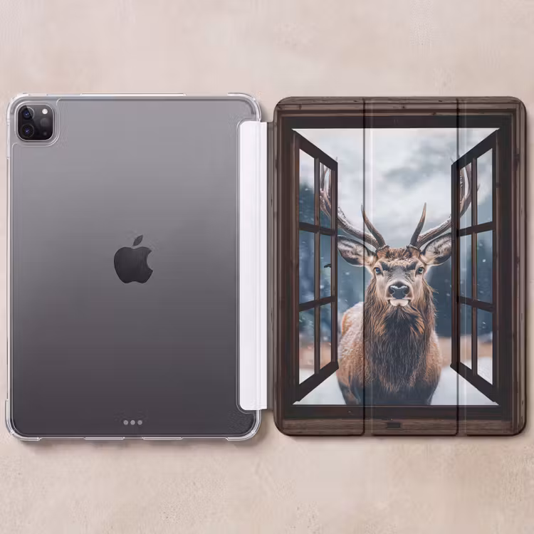 iPad-Hülle - Durchsichtig - Hirsche - Tiere - Landschaft - Winter - Schnee - Ländlich — 6