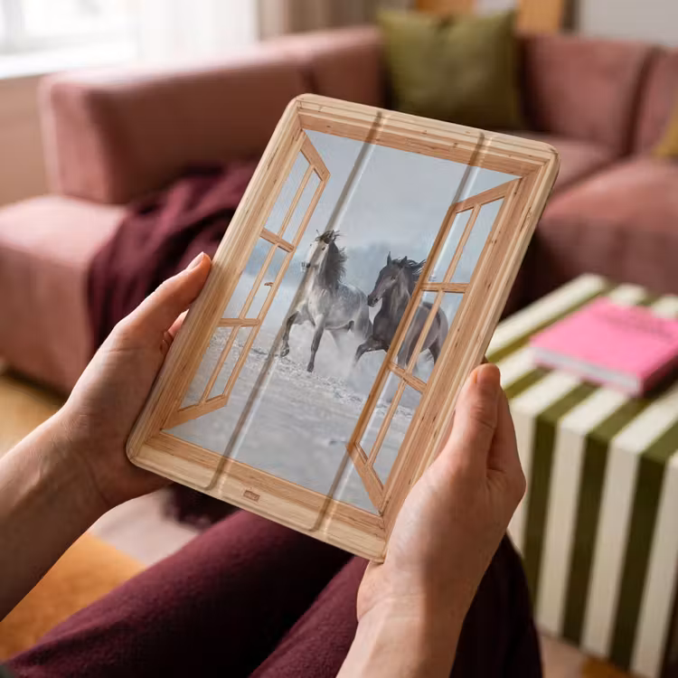 iPad-Hülle - Durchsichtig - Pferde - Winter - Tiere - Natur - Holz — 4