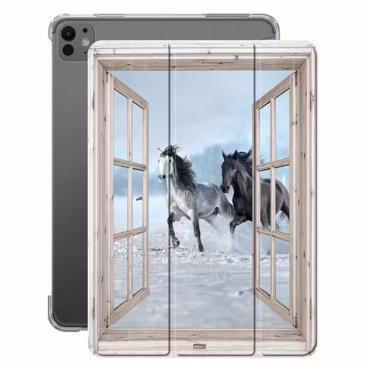 iPad-Hülle - Durchsichtig - Pferde - Winter - Tiere - Natur - Weiß — 1