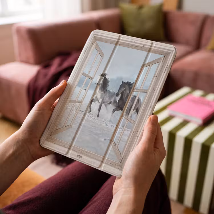 iPad-Hülle - Durchsichtig - Pferde - Winter - Tiere - Natur - Weiß — 4
