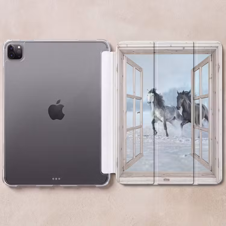 iPad-Hülle - Durchsichtig - Pferde - Winter - Tiere - Natur - Weiß — 6