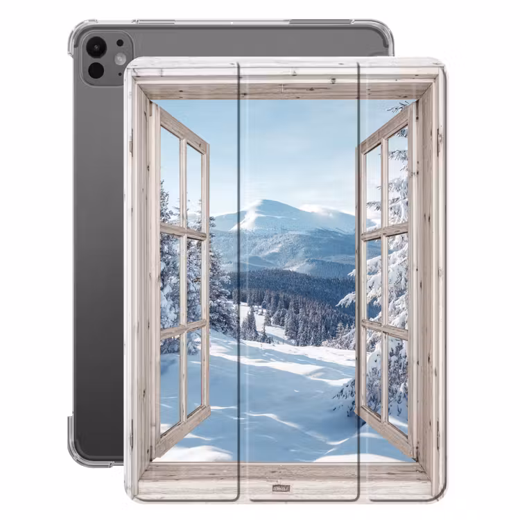 iPad-Hülle - Durchsichtig - Winter - Landschaft - Natur - Berg - Bäume - Weiß — 1