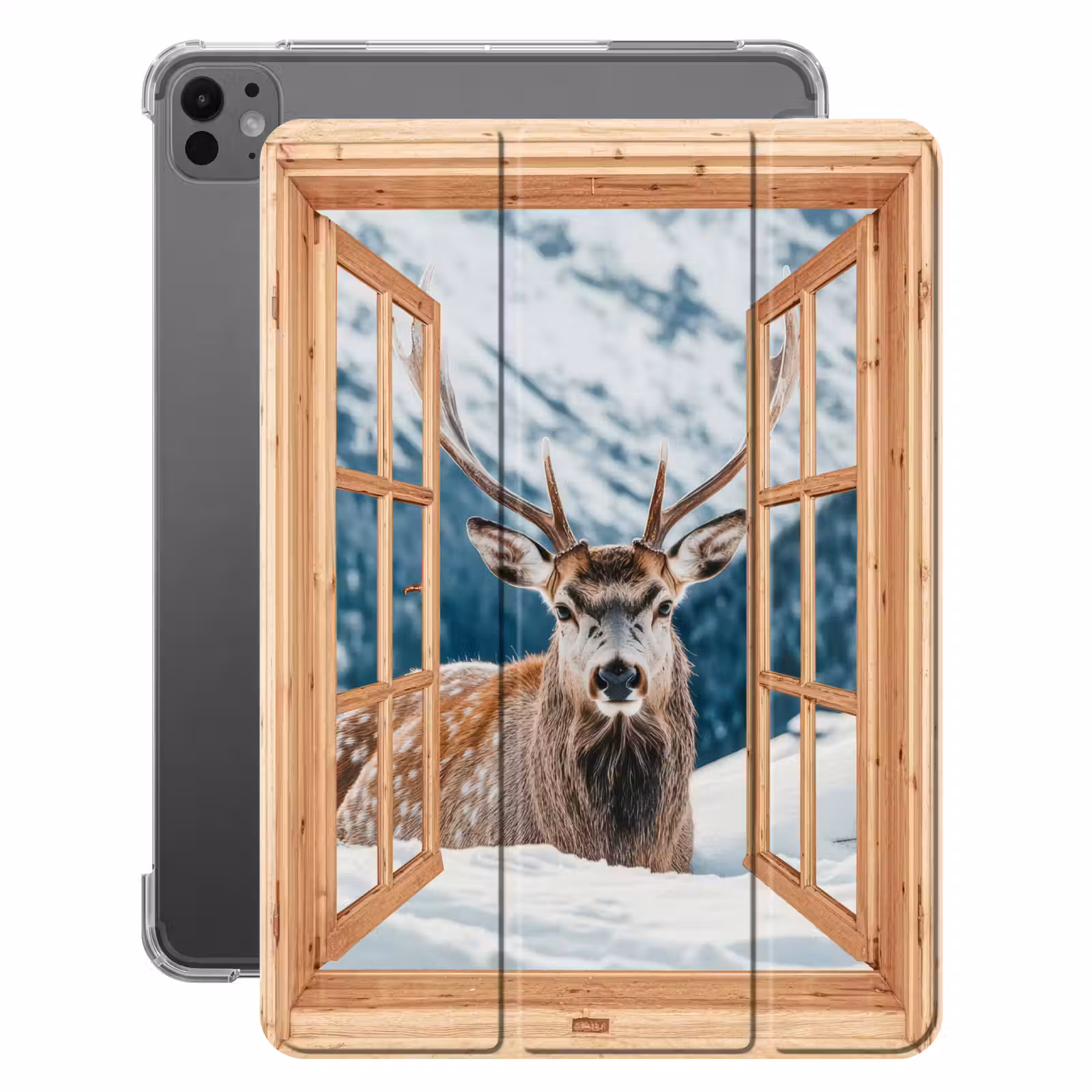 iPad-Hülle - Durchblick - Hirsche - Landschaft - Winter - Natur - Tiere - Berge — 1