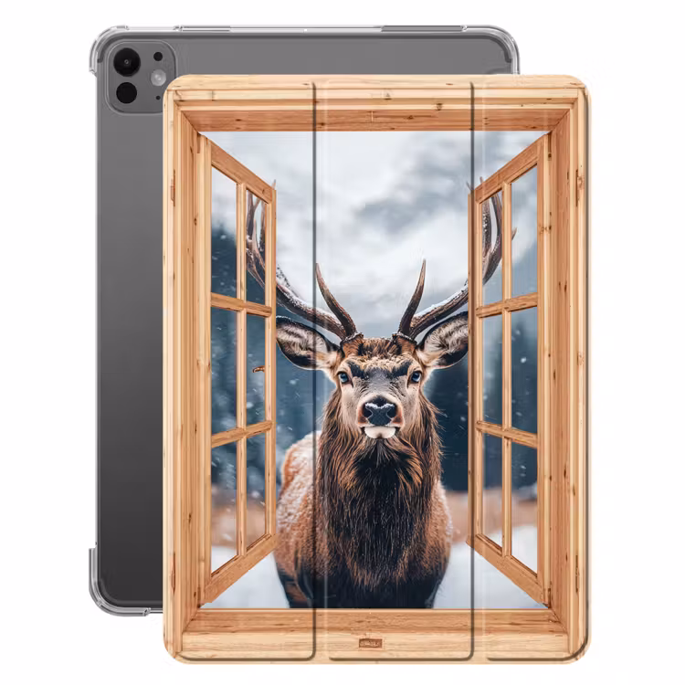iPad-Hülle - Durchblick - Hirsche - Tiere - Winterlandschaft - Schnee — 1