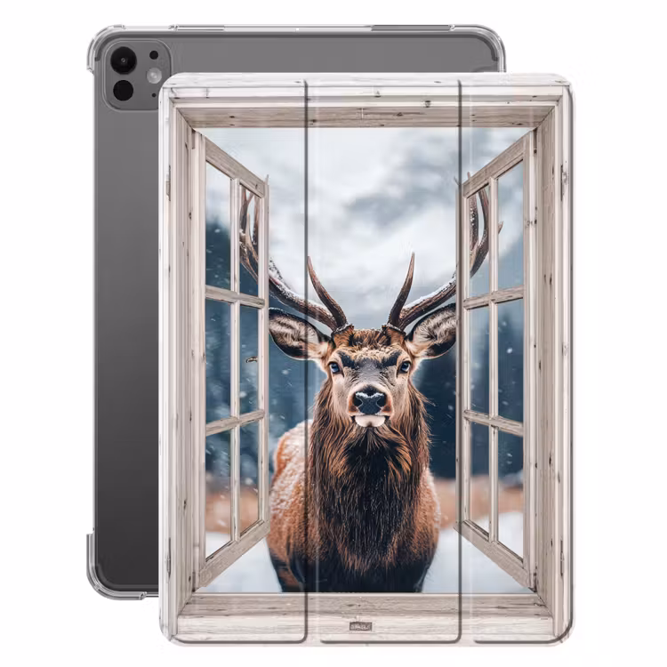 iPad-Hülle - Hirsche - Tiere - Landschaft - Winter - Schnee - Aussicht - Natur — 1