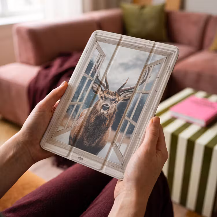 iPad-Hülle - Hirsche - Tiere - Landschaft - Winter - Schnee - Aussicht - Natur — 4