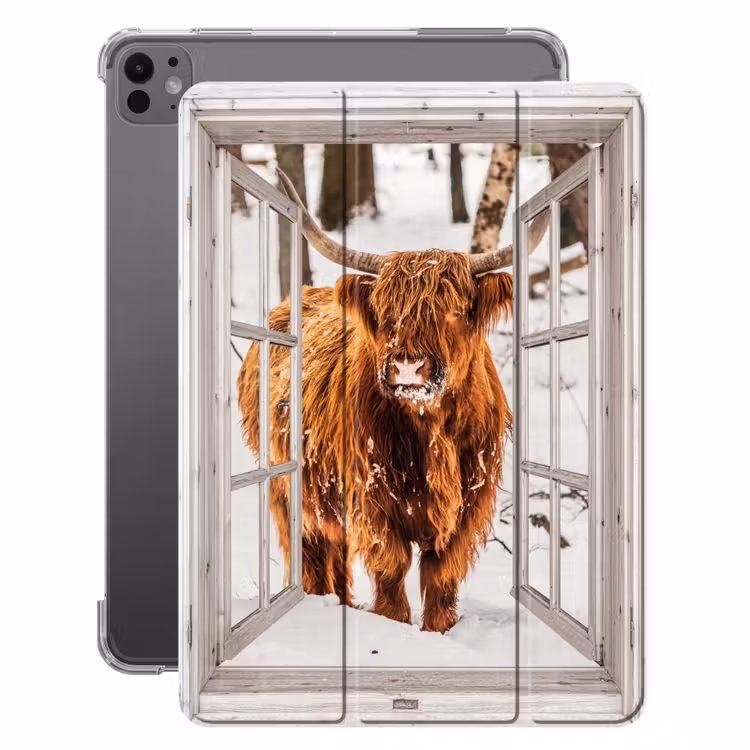 iPad-Hülle - Schottische Highlander - Schnee - Winter - Natur - Tier - Aussicht - Ländlich — 1