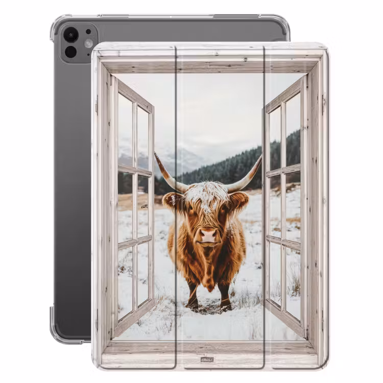 iPad-Hülle - Schottische Highlander - Winterlandschaft - Ländlich - Berge - Ausblick — 1