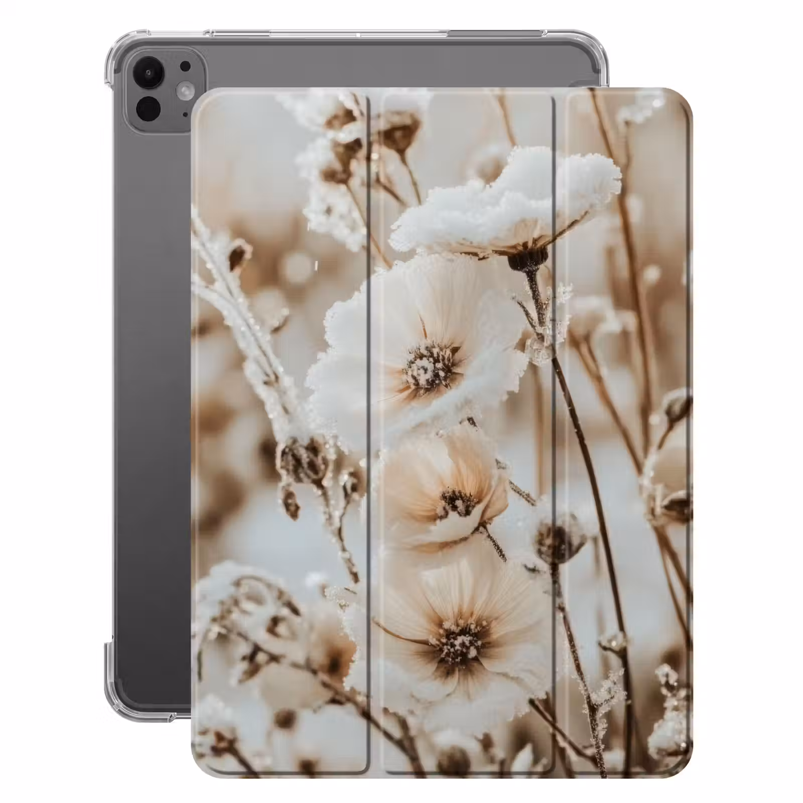 iPad-Hülle - Blumen - Winter - Weiß - Schnee - Beige — 1