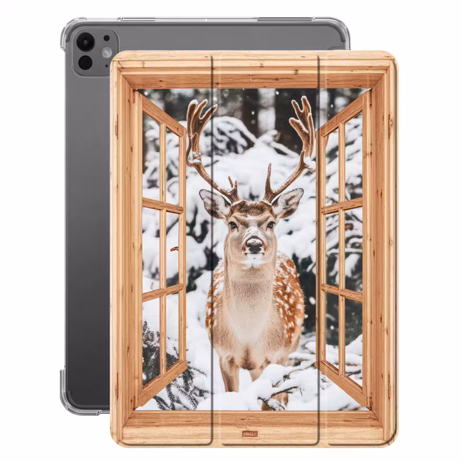 iPad-Hülle - Durchsichtig - Hirsche - Schnee - Winter - Wald - Tiere — 1