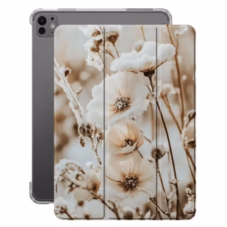 iPad-Hülle - Blumen - Winter - Weiß - Schnee - Beige — 1