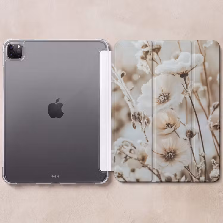 iPad-Hülle - Blumen - Winter - Weiß - Schnee - Beige — 6