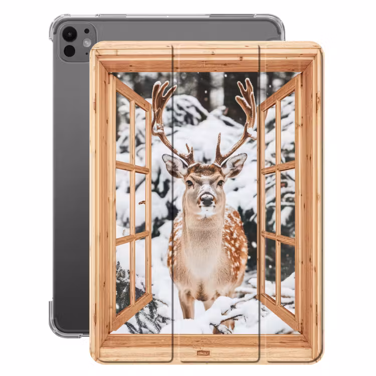 iPad-Hülle - Durchsichtig - Hirsche - Schnee - Winter - Wald - Tiere — 1