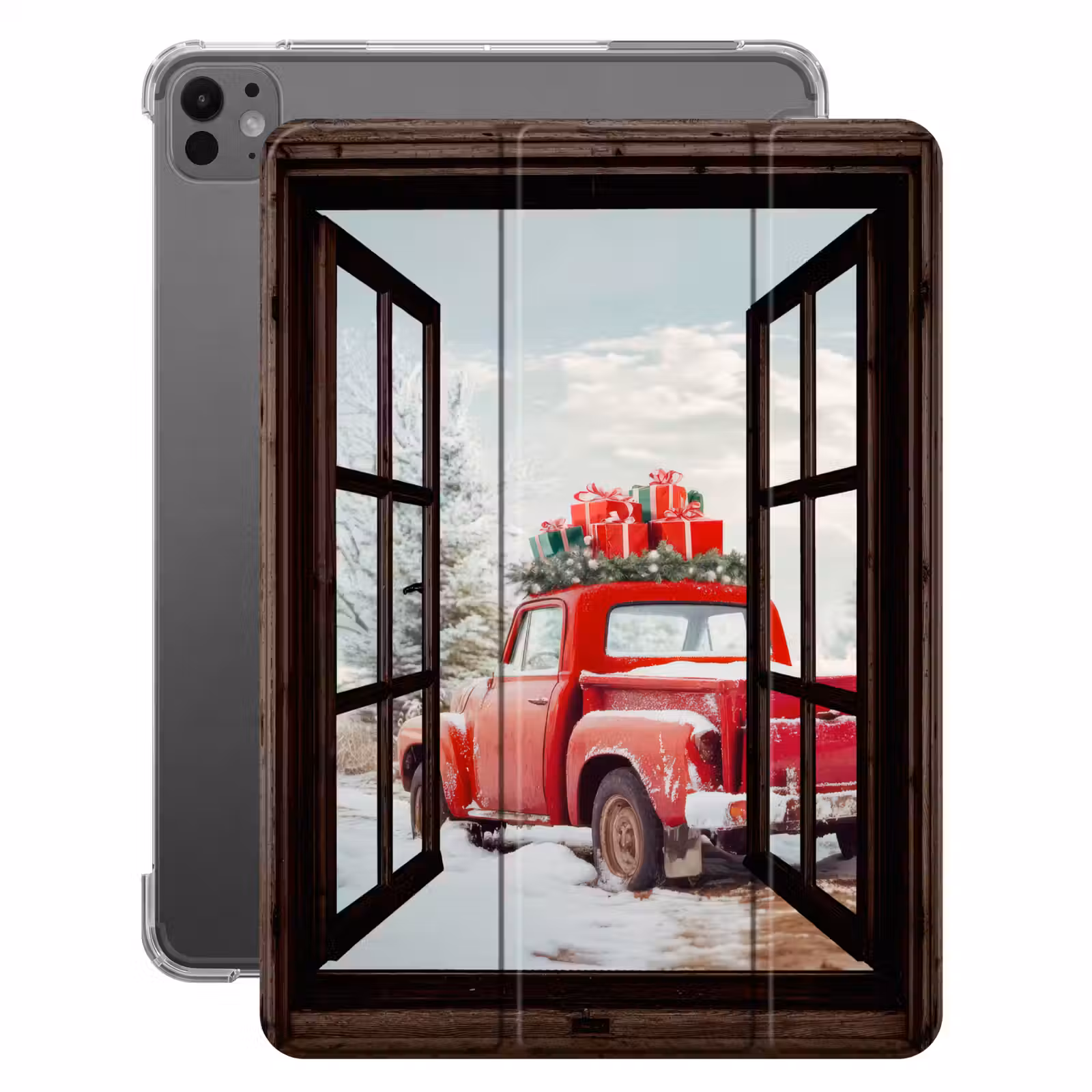 iPad-Hülle - Durchsichtig - Auto - Rot - Geschenke - Winterlandschaft - Weihnachten — 1