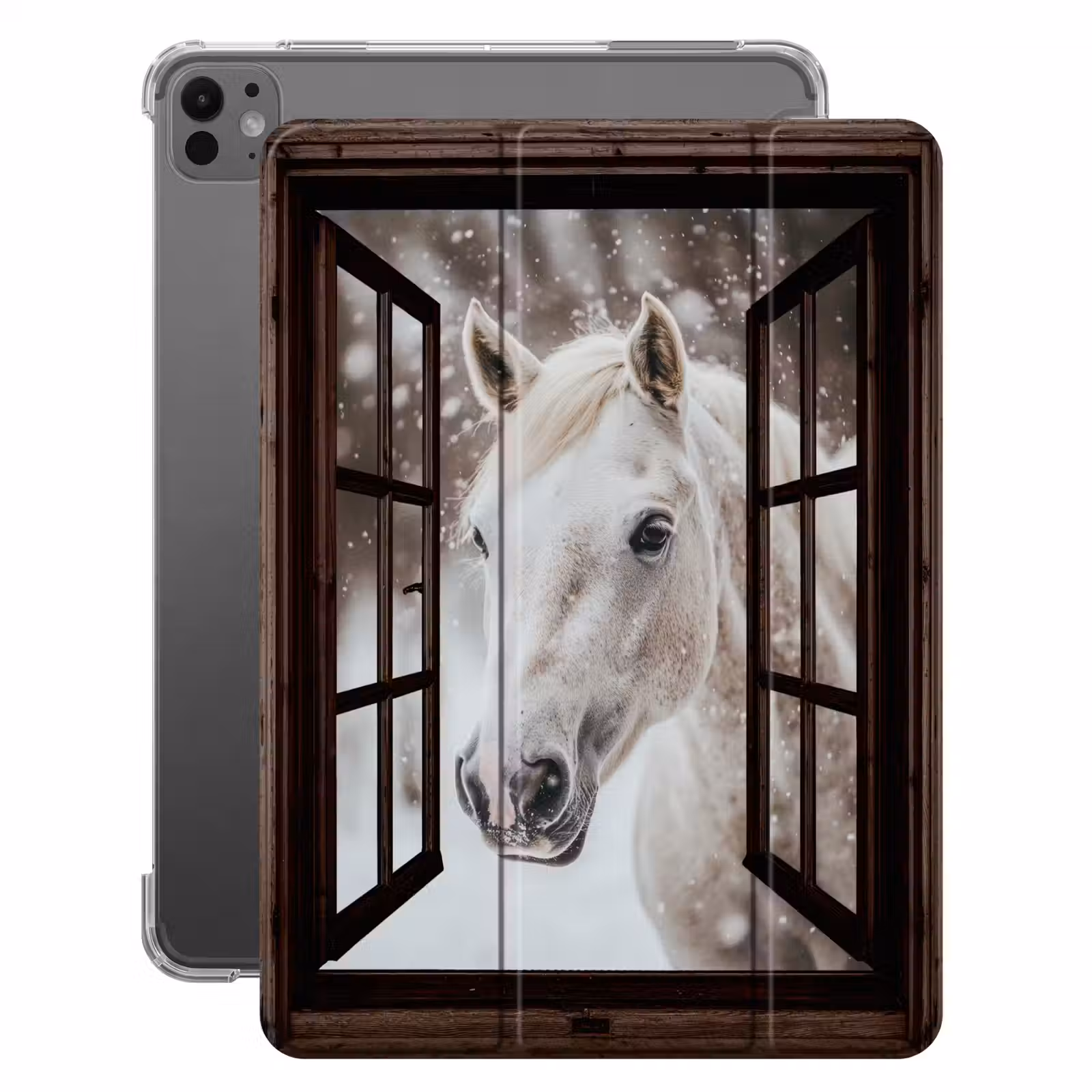 iPad-Hülle - Durchsichtig - Pferd - Weiß - Winterlandschaft - Schnee — 1