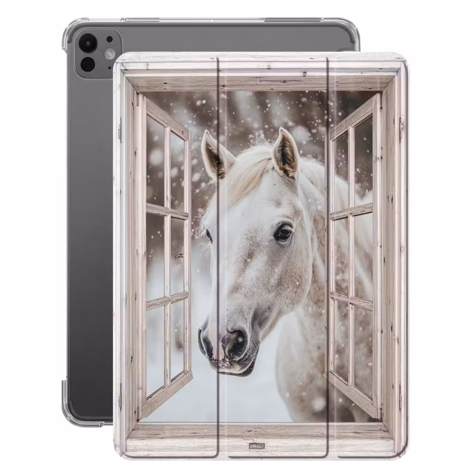 iPad-Hülle - Pferd - Weiß - Winter - Schnee - Durchsichtig - Tiere — 1