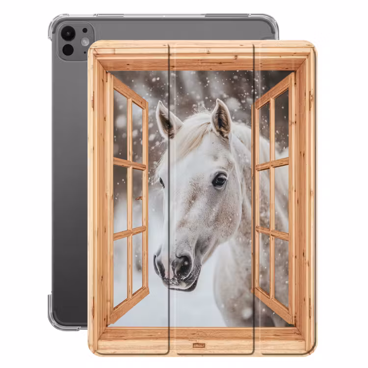 iPad-Hülle - Durchsichtig - Pferd - Weiß - Winter - Tiere — 1