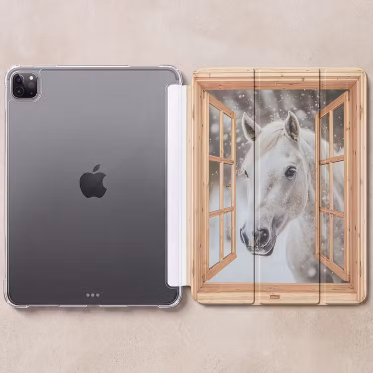 iPad-Hülle - Durchsichtig - Pferd - Weiß - Winter - Tiere — 6