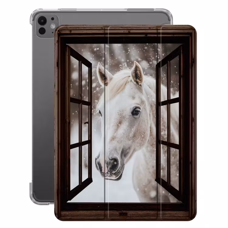 iPad-Hülle - Durchsichtig - Pferd - Weiß - Winterlandschaft - Schnee — 1