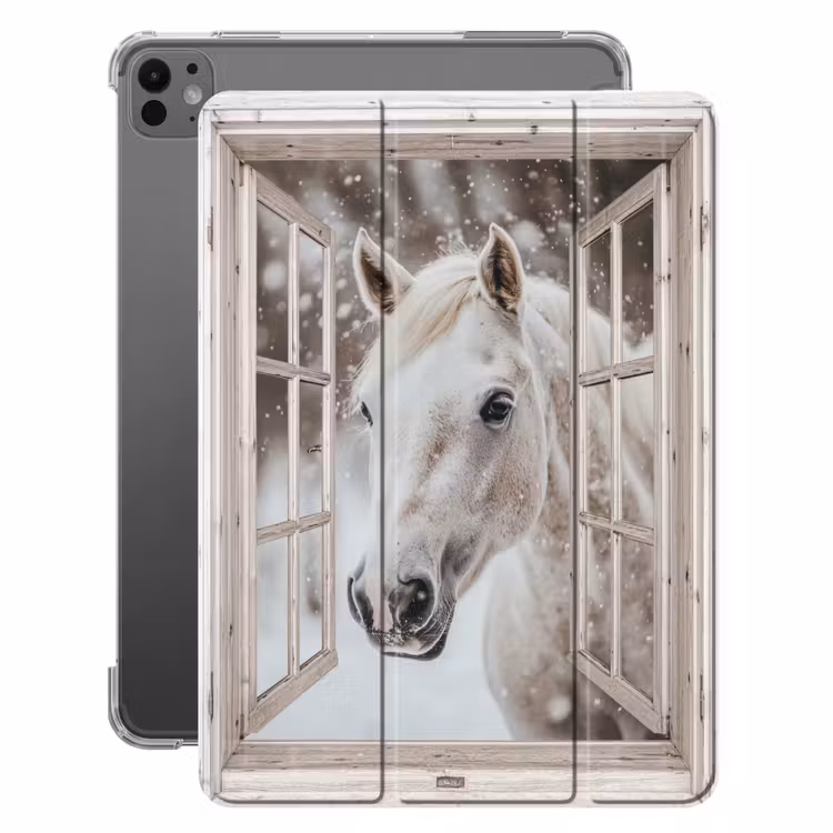 iPad-Hülle - Pferd - Weiß - Winter - Schnee - Durchsichtig - Tiere — 1