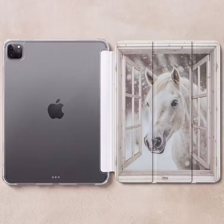 iPad-Hülle - Pferd - Weiß - Winter - Schnee - Durchsichtig - Tiere — 6