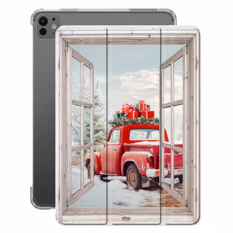 iPad-Hülle - Auto - Rot - Geschenke - Winter - Weihnachten - Durchsichtig - Weiß — 1