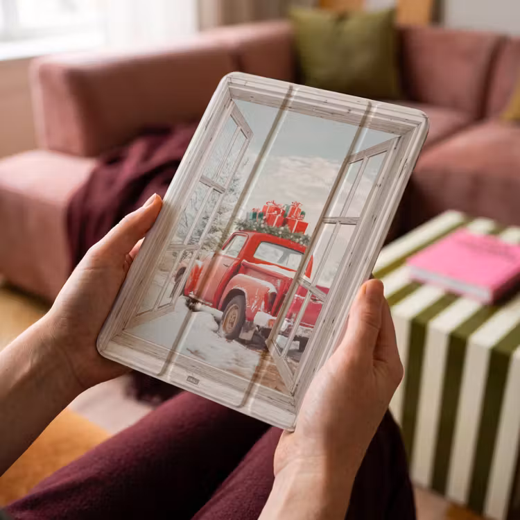 iPad-Hülle - Auto - Rot - Geschenke - Winter - Weihnachten - Durchsichtig - Weiß — 4