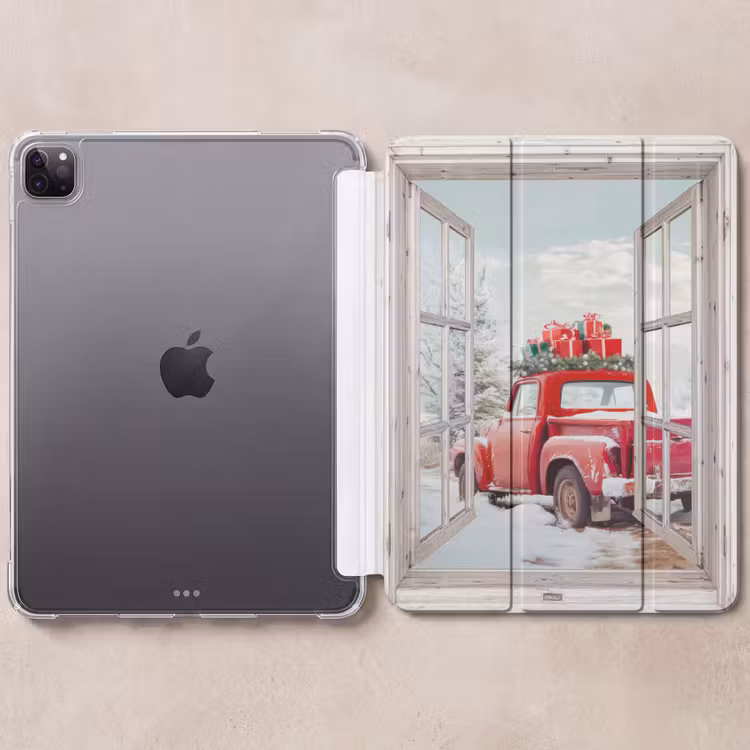 iPad-Hülle - Auto - Rot - Geschenke - Winter - Weihnachten - Durchsichtig - Weiß — 6