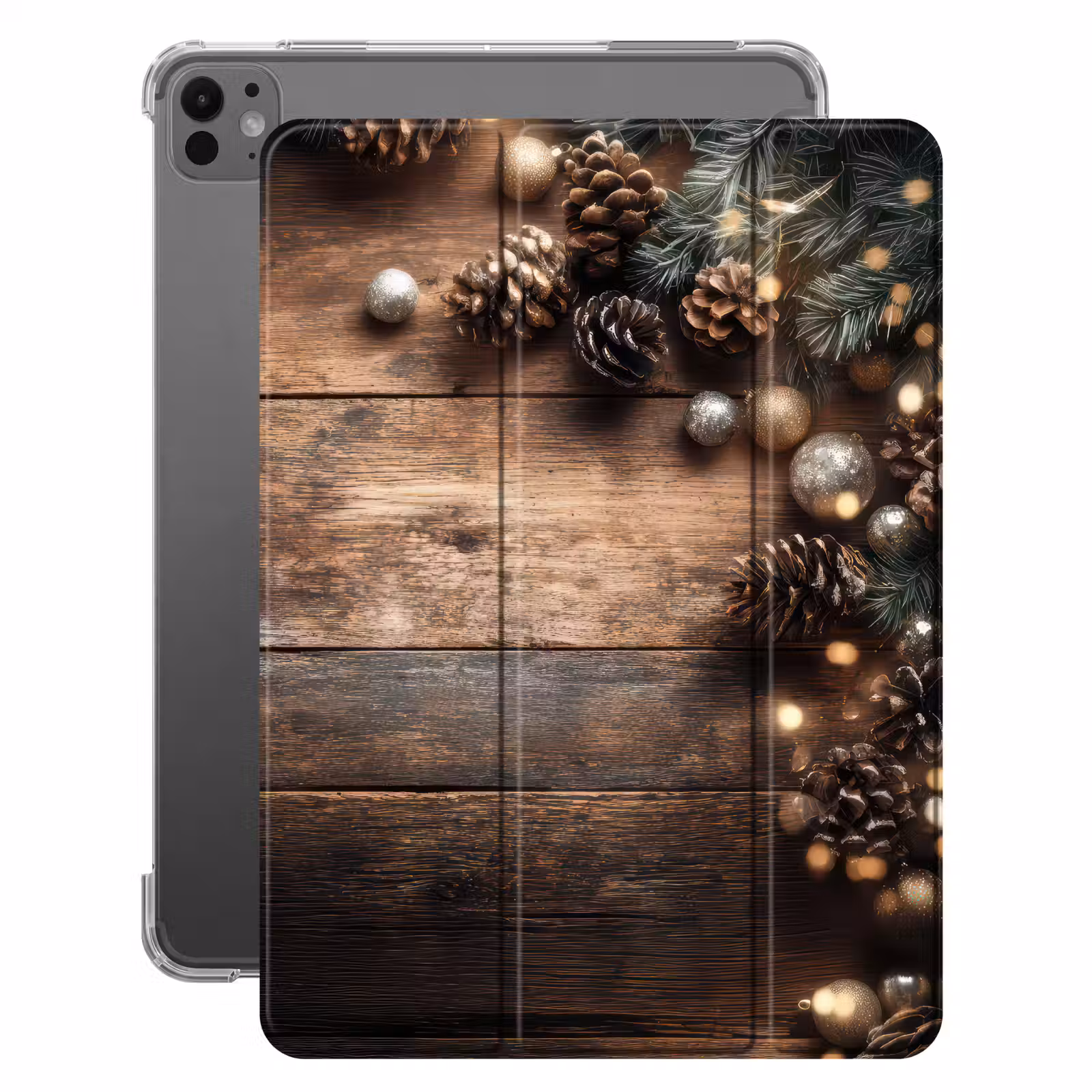 iPad-Hülle - Weihnachts-Eckdekoration - Tannenzapfen - Lichter — 1