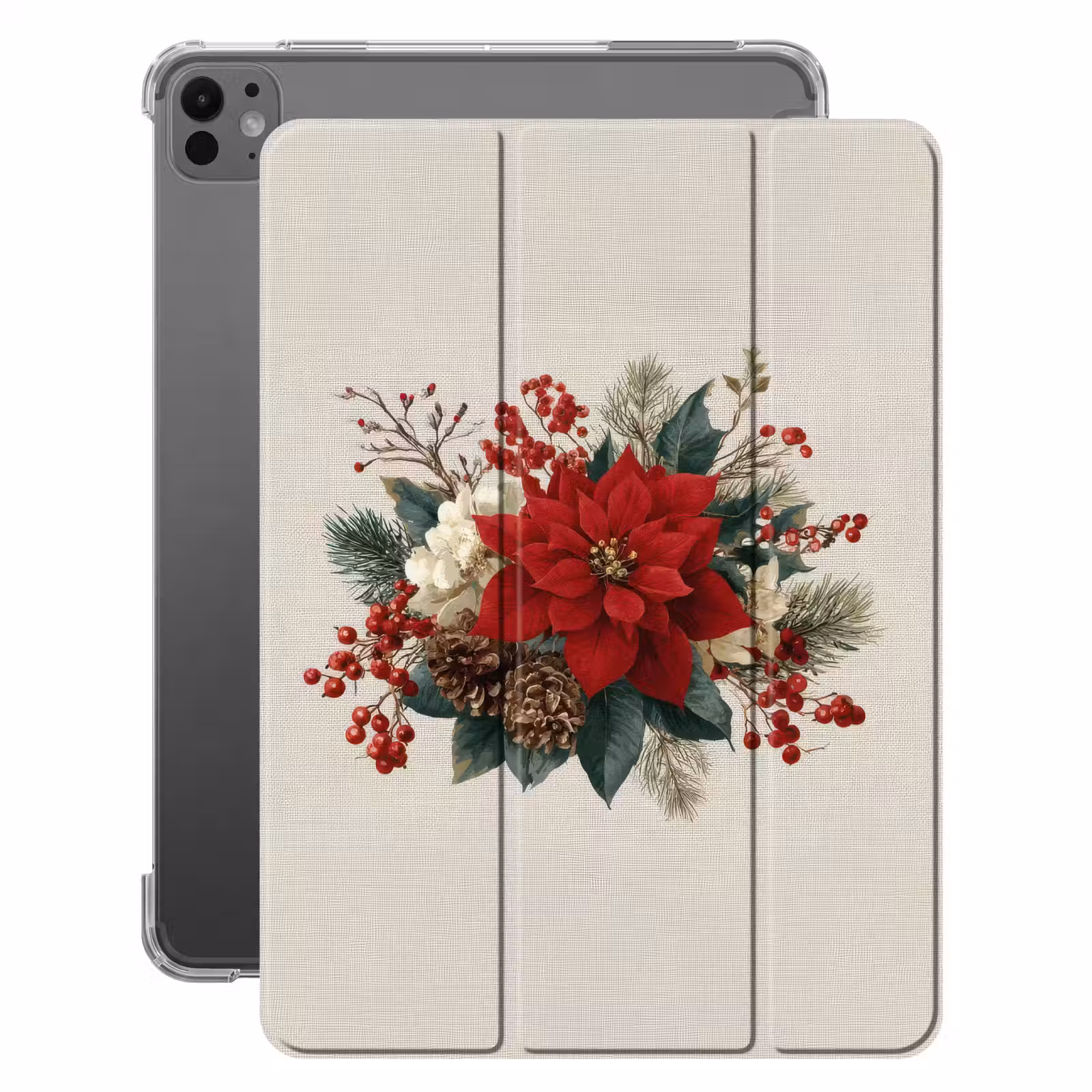 iPad-Hülle - Weihnachtsgesteck - Weihnachtsstern - Tannenzapfen - Rot — 1