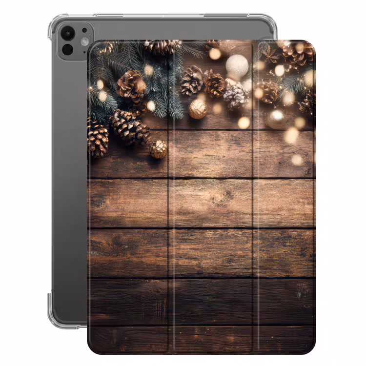 iPad-Hülle - Weihnachtsdekoration - Holz - Tannenzapfen - Braun — 1