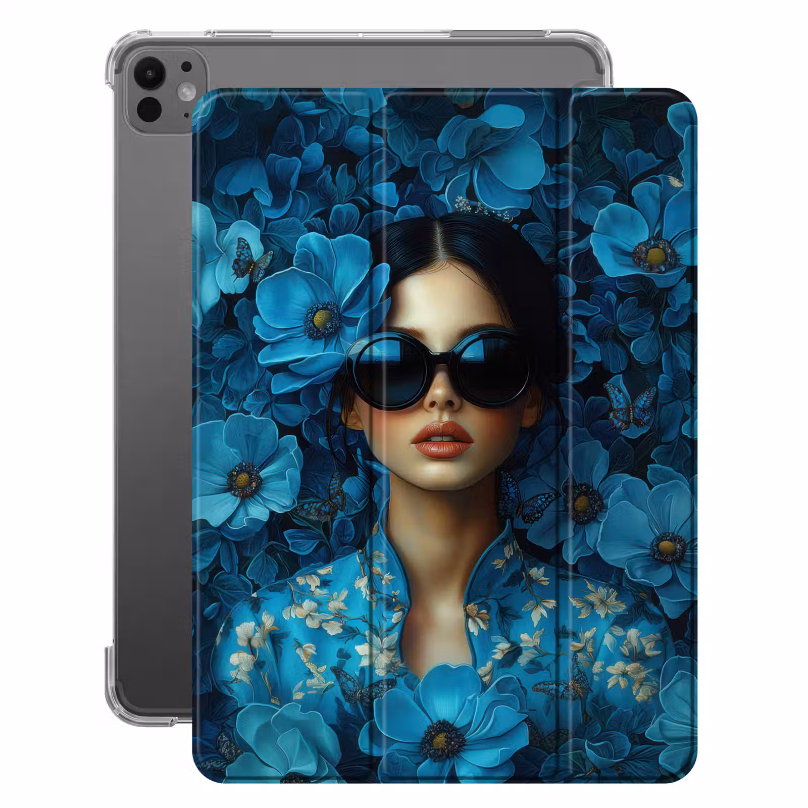 iPad-Hülle - Frau - Blumen - Blau - Ästhetik - Luxus — 1