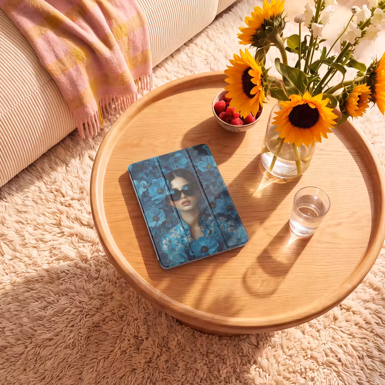 iPad-Hülle - Frau - Blumen - Blau - Ästhetik - Luxus — 2
