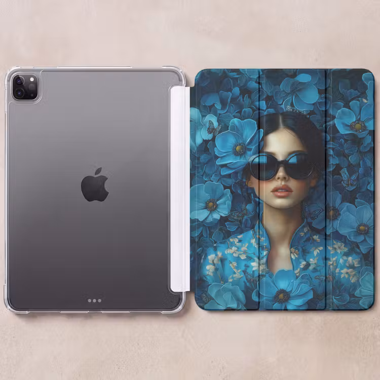 iPad-Hülle - Frau - Blumen - Blau - Ästhetik - Luxus — 6
